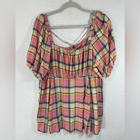 Torrid Plaid Button Down Front Square Neck Babydoll Blouse Women’s US 2X - Picture 11 of 11